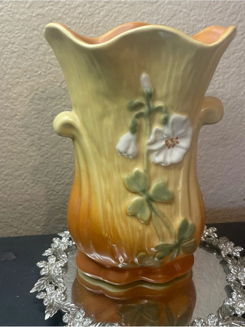 Gorgeous 1930 Weller USA 8” Roba Vase With High Relief Florals